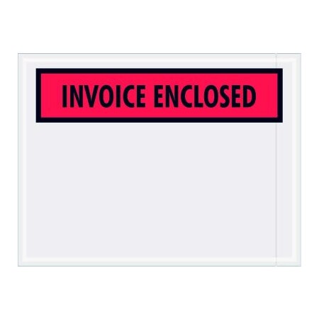 Box Packaging Panel Face Envelopes, "Invoice Enclosed" Print, 6"L x 4-1/2"W, Red, 1000/Pack PL463